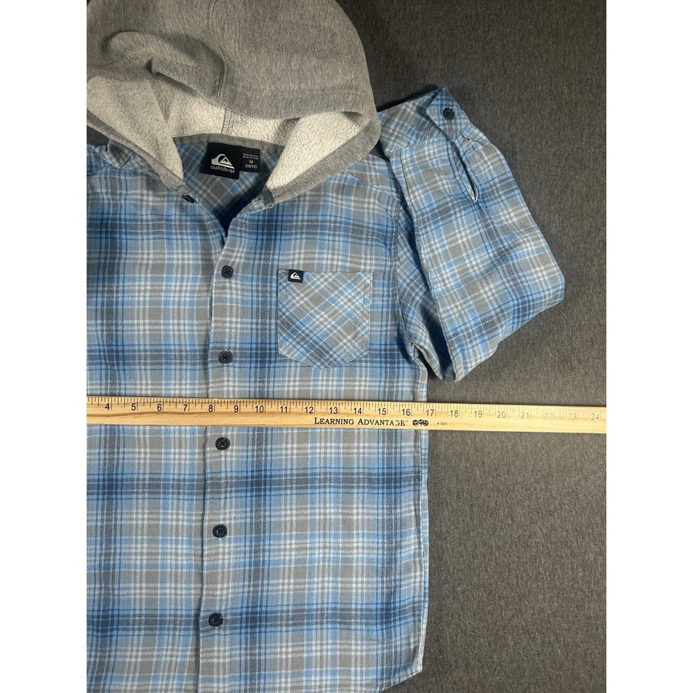 Quiksilver Boys Blue Plaid Hooded Flannel Shirt Size M (10/12) - Picture 6 of 7